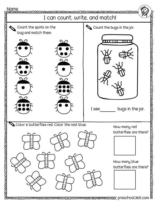 Fun worksheets on preK number counting