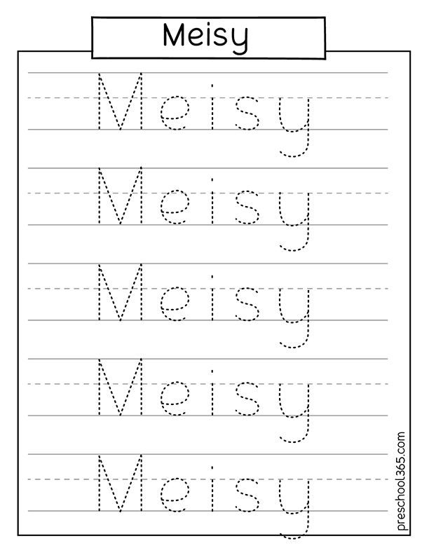 Meisy name tracing sheet for preschool kids