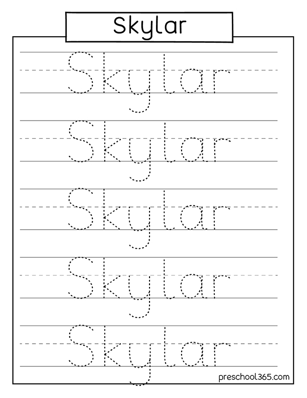 Skylar Name tracing sheet