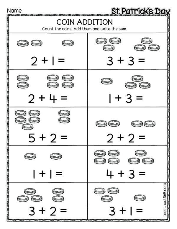 st Patricks day addition for kg homeschool kids