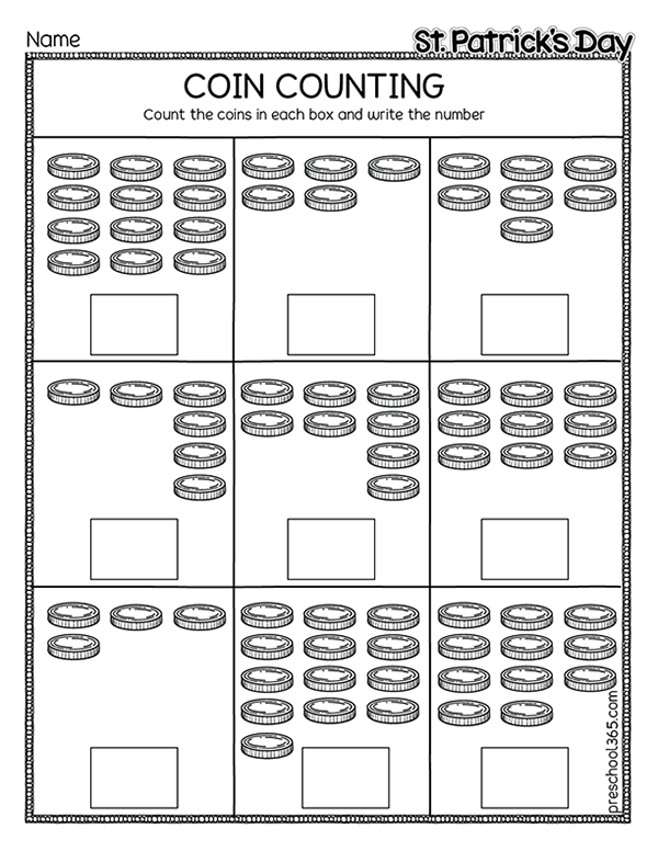 Free coin counting activity for kindergarten st Patricks theme