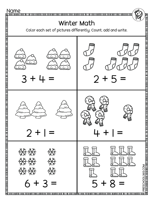 homeschool pre-K Snow theme number activity