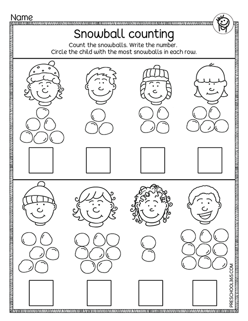 Count the snow balls math worksheets
