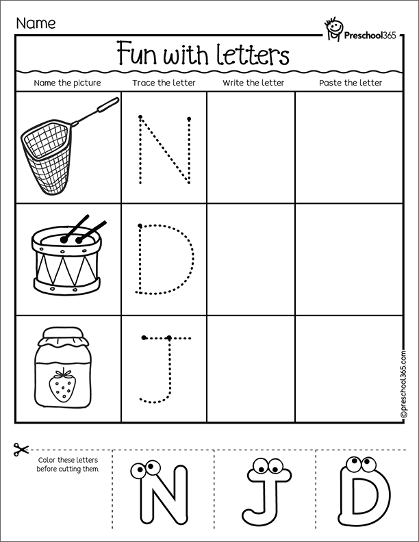 Fun preschool letter tracing and cut and paste activity sheets