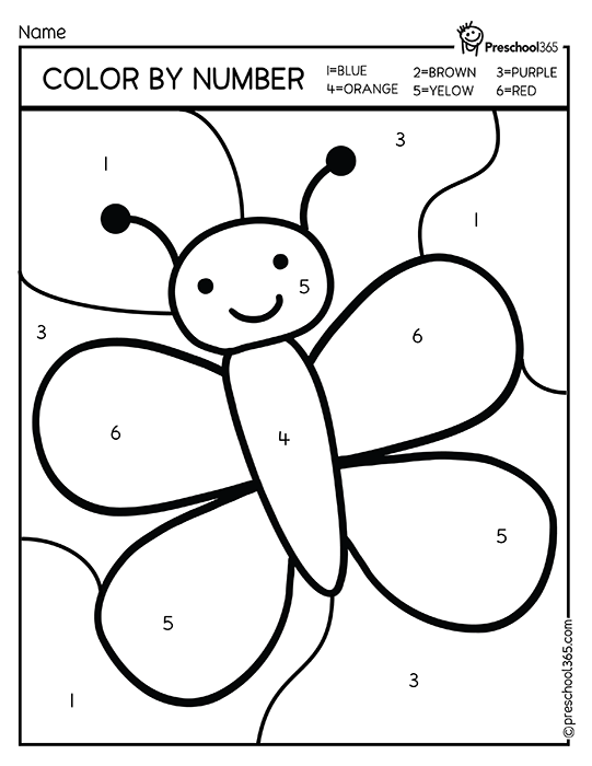 Fun butterfly color by number worksheet for homeschool kids