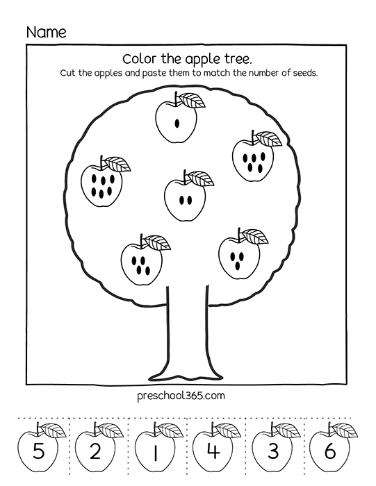 Easy no-prep APPLE THEME activity sheets for 3-5year old preschoolers