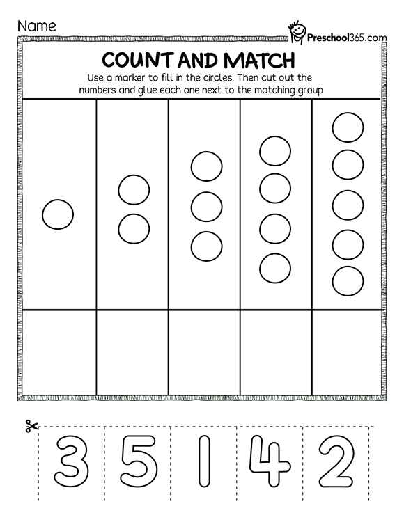 Fun dots to number matching worksheets for families
