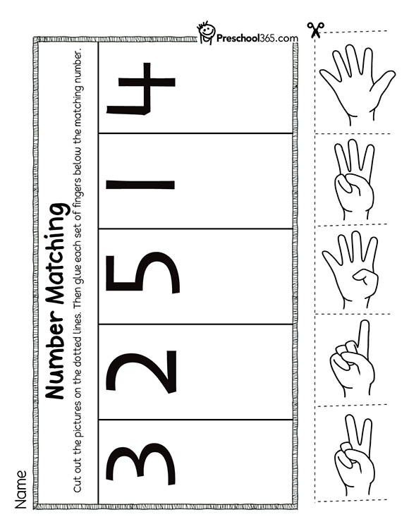 Finer counting and number matching worksheet for preschoolers