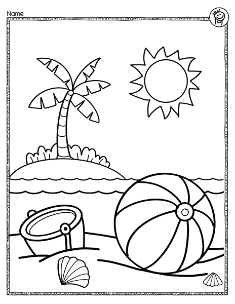 Fun preschool beach theme coloring activity