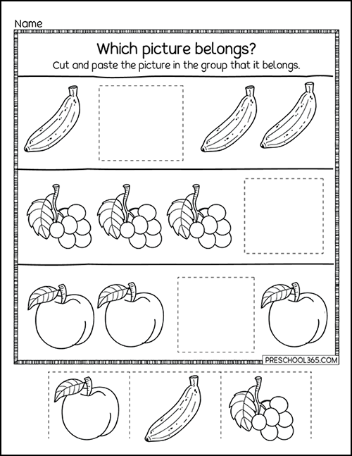 Easy Preschool same and different activity worksheet