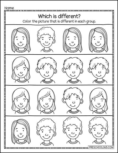 Who is different worksheet for preschool kids